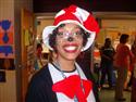 Mrs. Conner in her annual Cat in the Hat suit, celebrating the birthday of Dr. Seuss. 