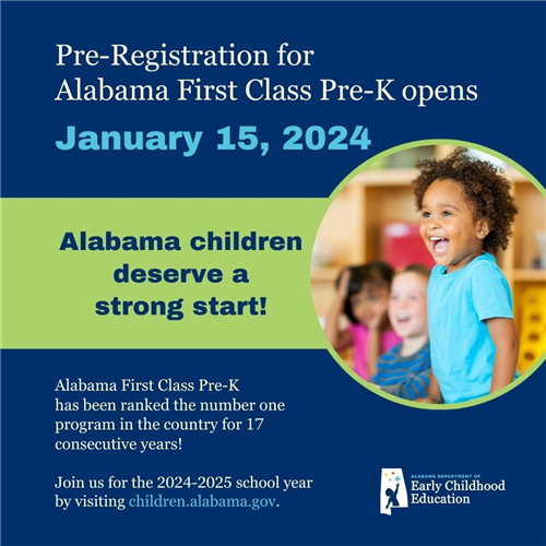 Pre-Registration for Pre-K opens January 15, 2024