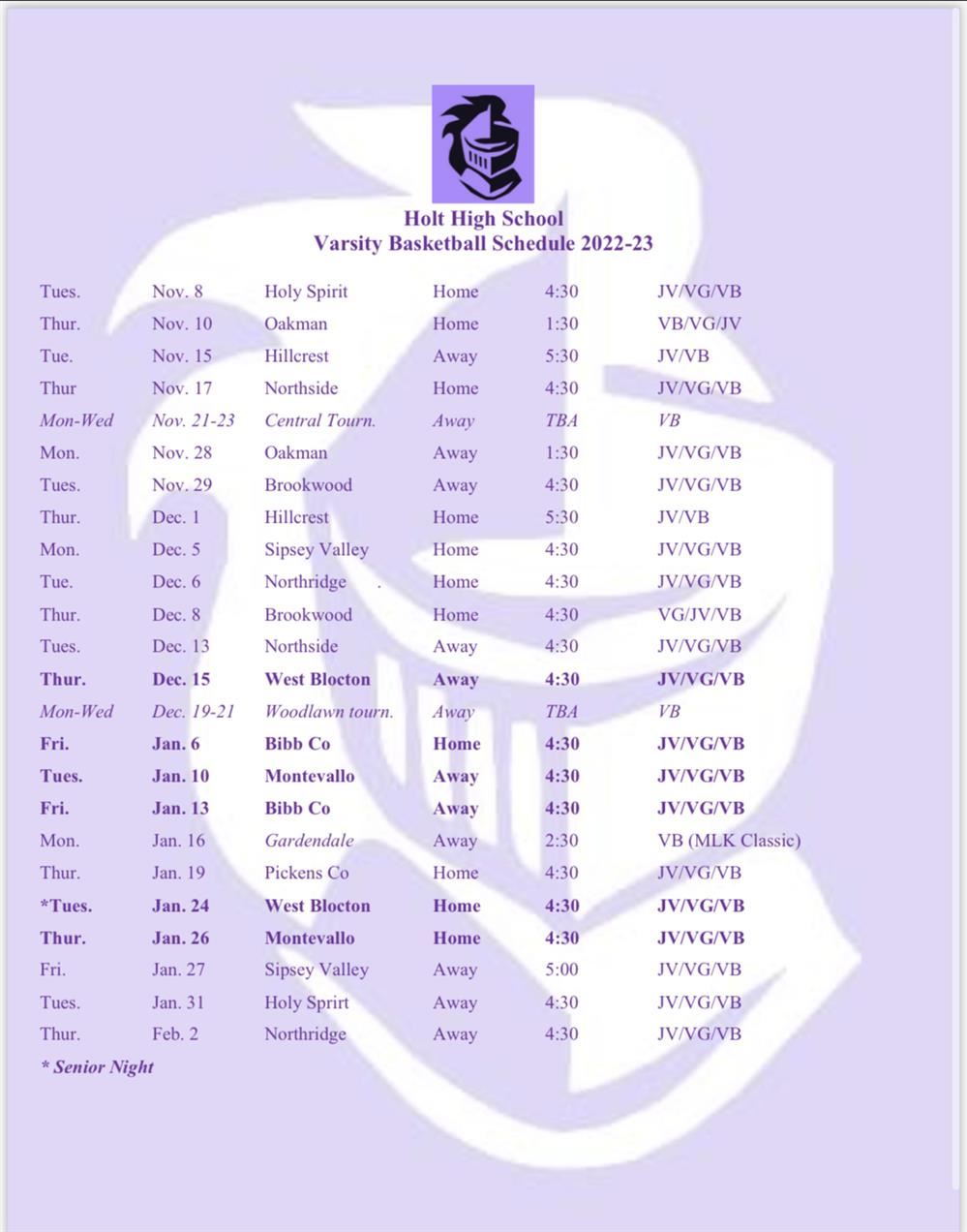Basketball Schedule 2022-2023