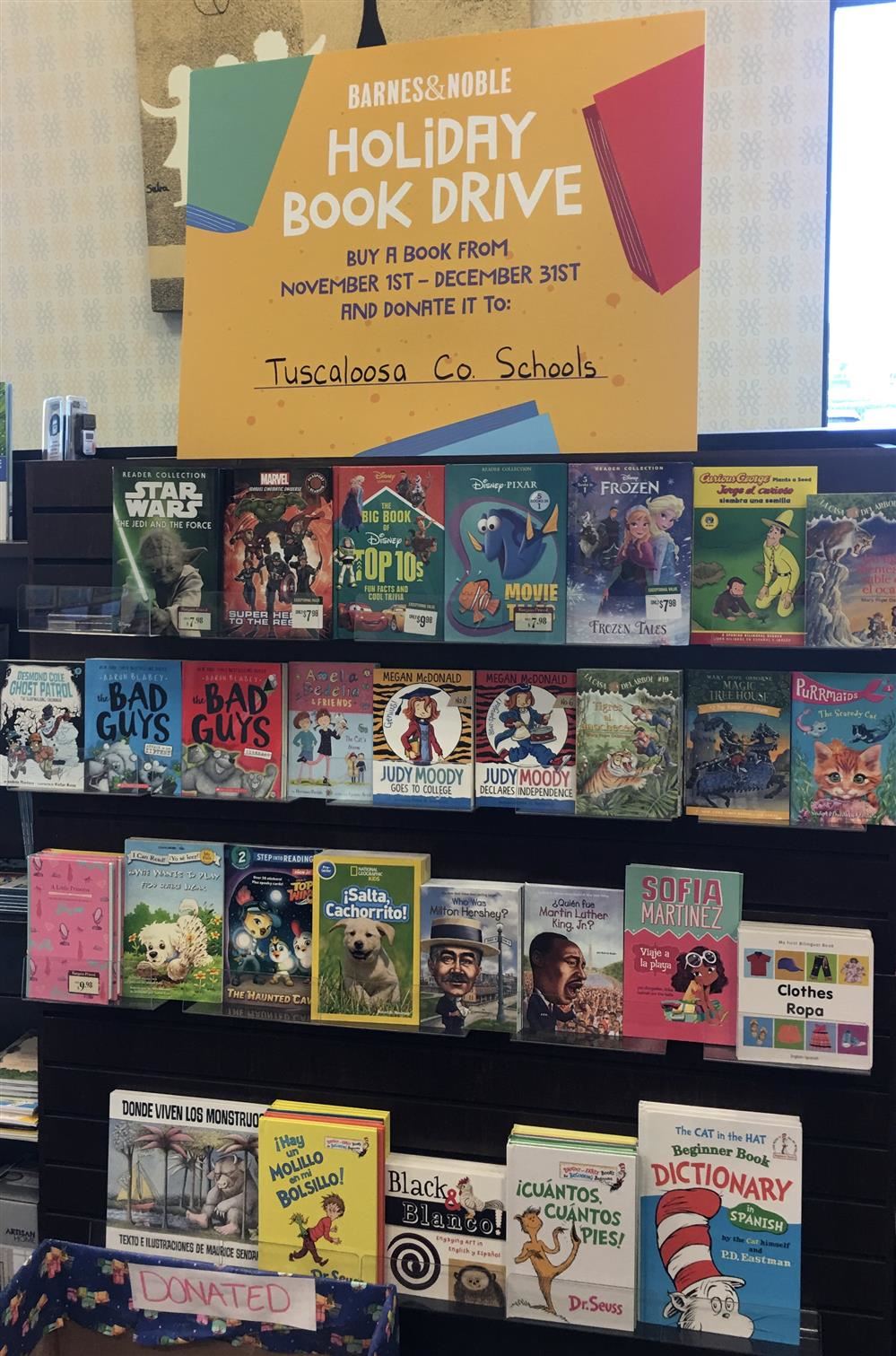 Book drive display at Tuscaloosa Barnes & Noble. Book drive display at Tuscaloosa Barnes & Noble.