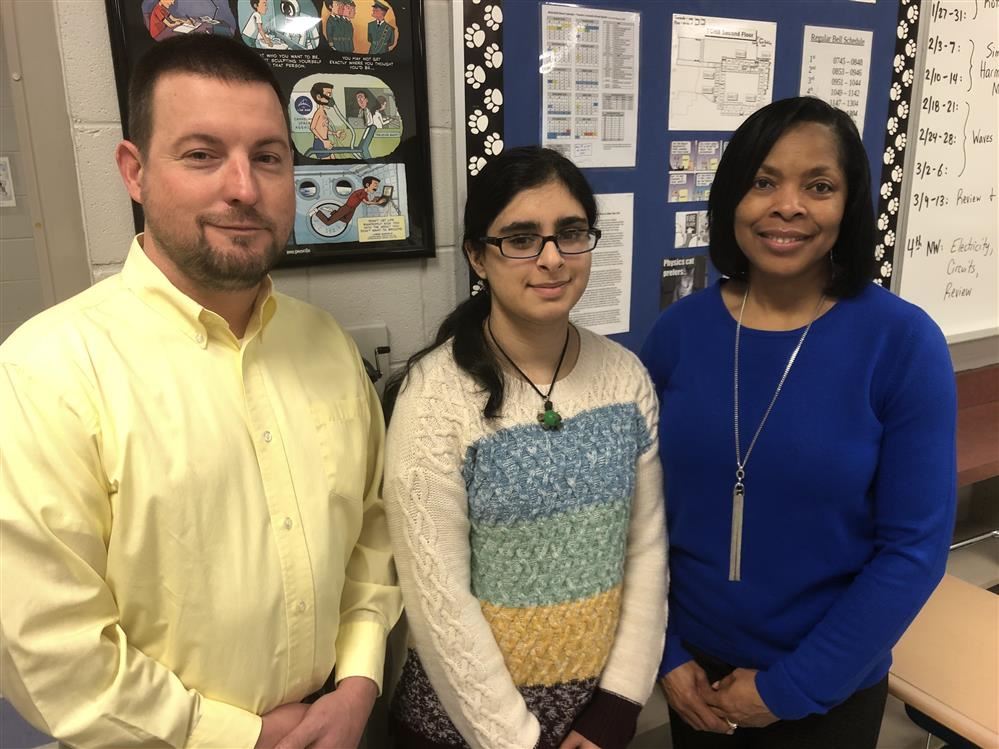 Mr. Robby Workman, Vaneeza Rupani, and Dr. Cynthia Simpson at TCHS.