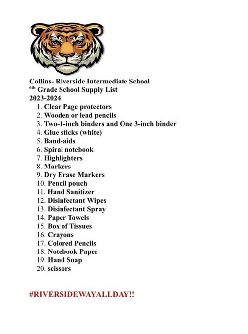 6th Grade Supplies