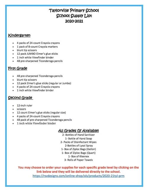 School Supply List 2020-2021 